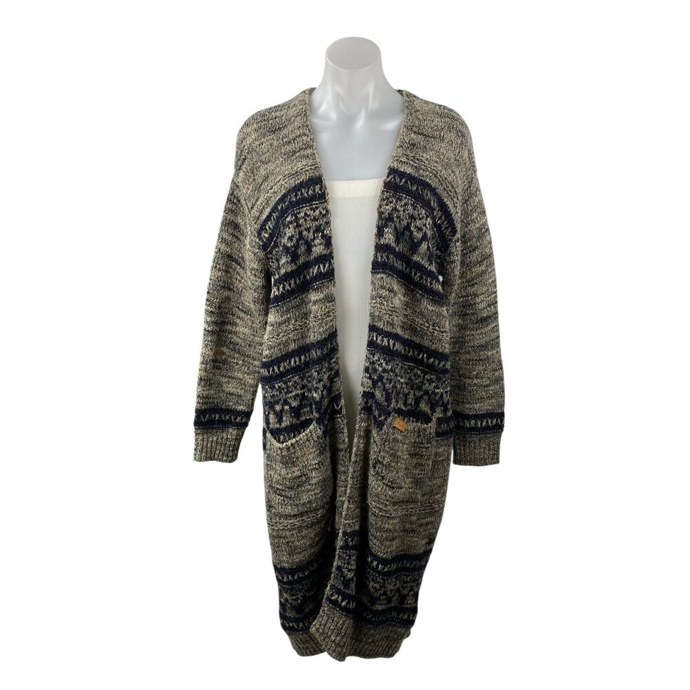 Thursday Island Fair Isle Aztec Gray Long Sleeve Duster Cardigan Sweater Top S